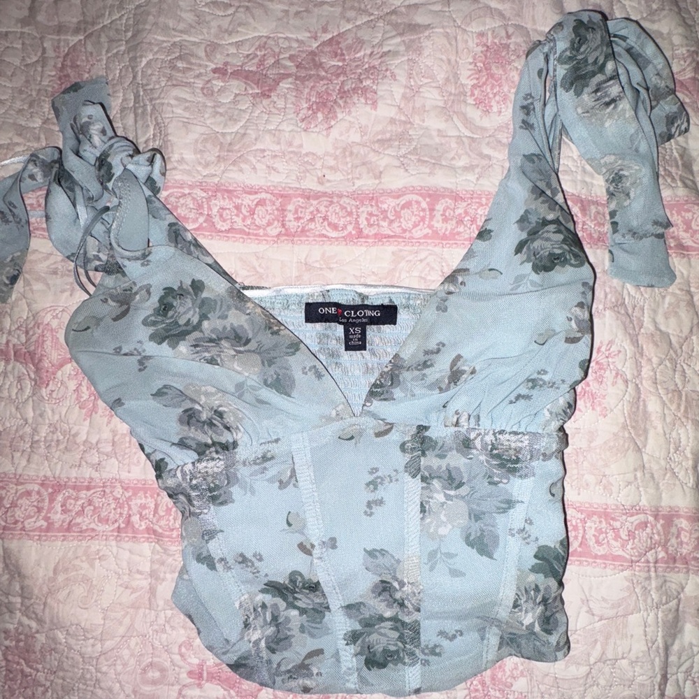 One Clothing Blue Floral Crop Top